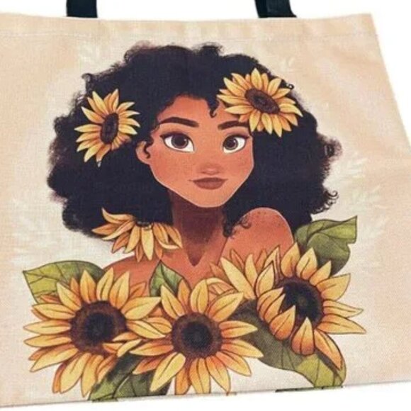 Sweet Hawaiian Girl with Sunflowers Ethnic Fabric Canvas Strap Tote Bag - Picture 2 of 4